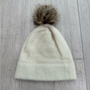 Urban Outfitters Ivory Beanie with Faux Fur Pom